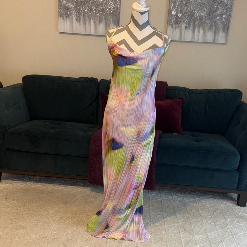 Multicolor Pleated Maxi Dress